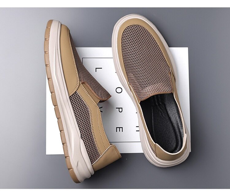 Giày lười nam lưới thoáng khí kiểu mới, đế bằng, phong cách thường ngày — Màu kaki【HT77663】, Màu xám【HT77663】 chi tiết 18