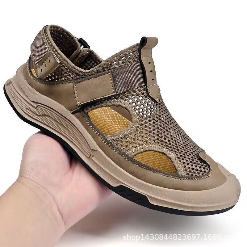 Foreign trade export Italy big original single withdrawal cabinet high-grade mesh sports sandals men's hollow breathable hole shoes summer