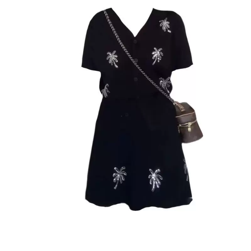 Большие размеры для полных девушек, французский топ с v-образным вырезом и короткими рукавами, женская летняя юбка, утягивающий костюм, другое