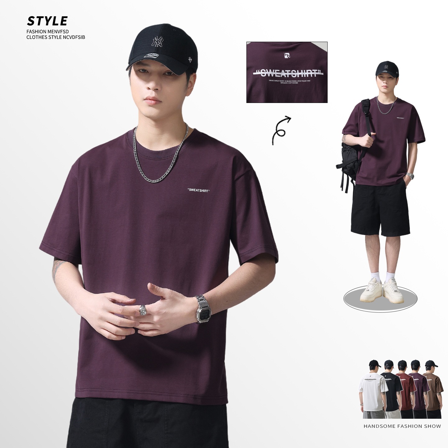 80 frío algodón camiseta de mangas cortas hombre 2026 verano transpirable camiseta de mangas cortas casuales blanco negro