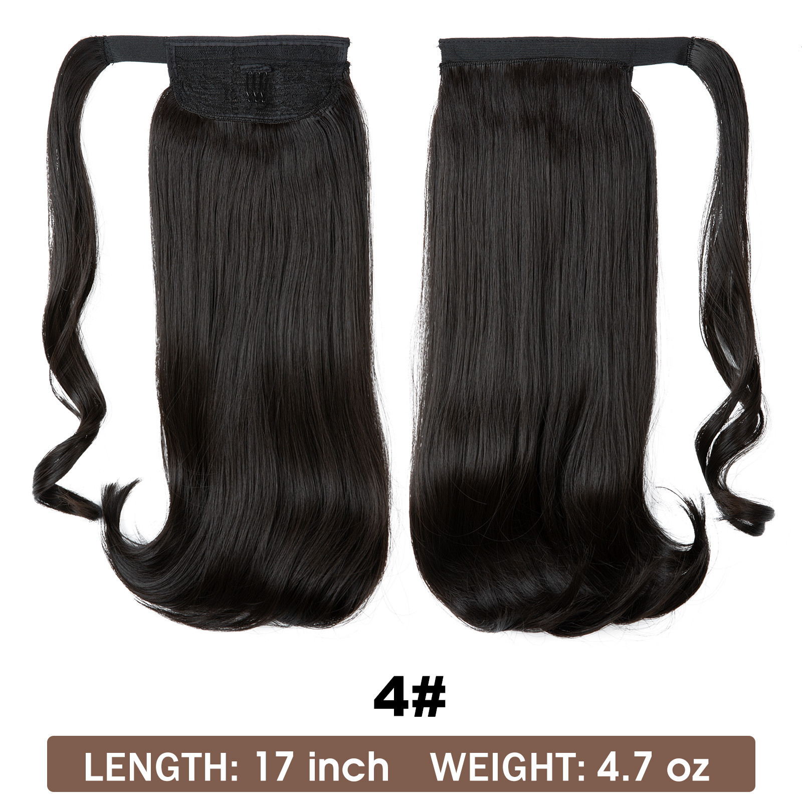 Synthetic hair long straight hair elastic Velcro synthetic fiber wig ponytail braid_voghion.com