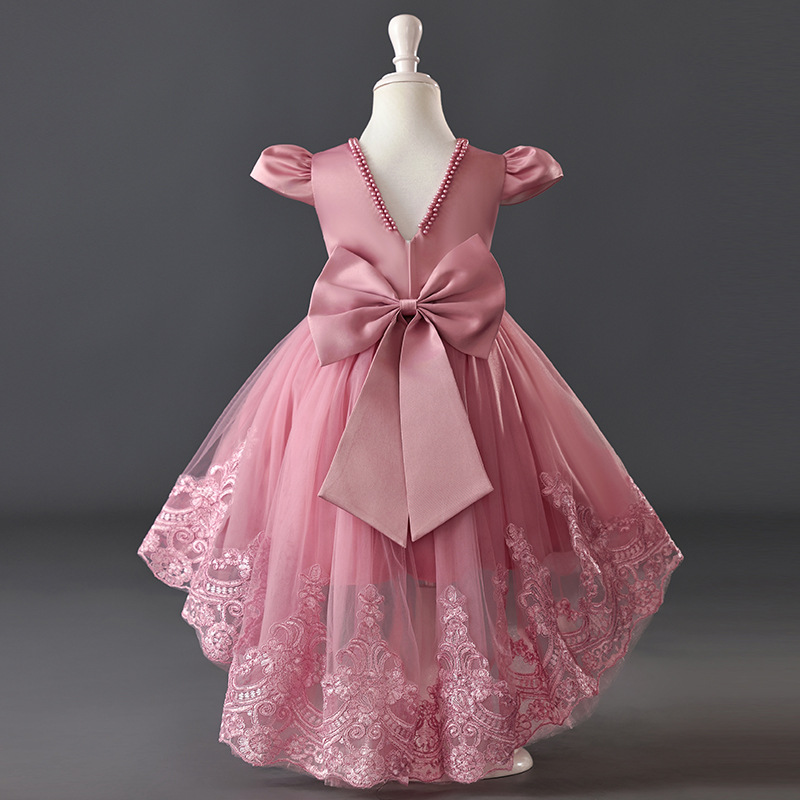 Vestido de niñas vestido de princesa de cola floral vestido de novia niños anfitriones de piano vestido de boda de verano