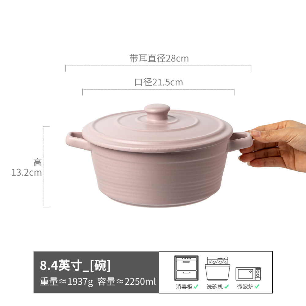 Tazón de cerámica para las orejas Tazón de sopa de color sólido simple con tapa Tazón grande de cerámica para el hogar Tazón de vajilla Tazón de fideos instantáneos al por mayor