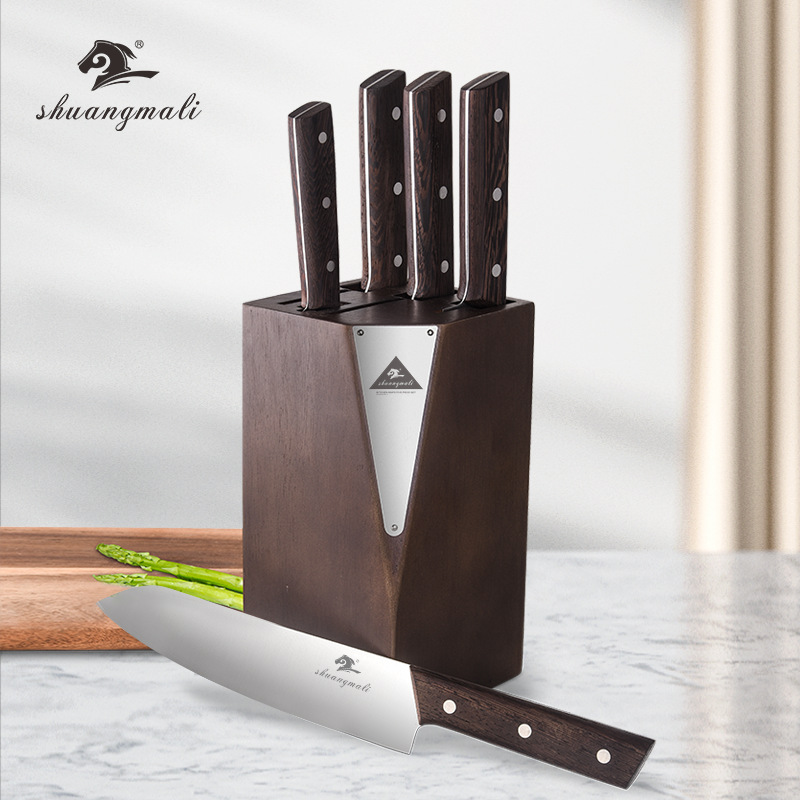 Traje de cuchillo de acero inoxidable cuchillo de cocina conjunto de cinco piezas cuchillo de ala de pollo conjunto de regalo de madera cuchillo fábrica al por mayor