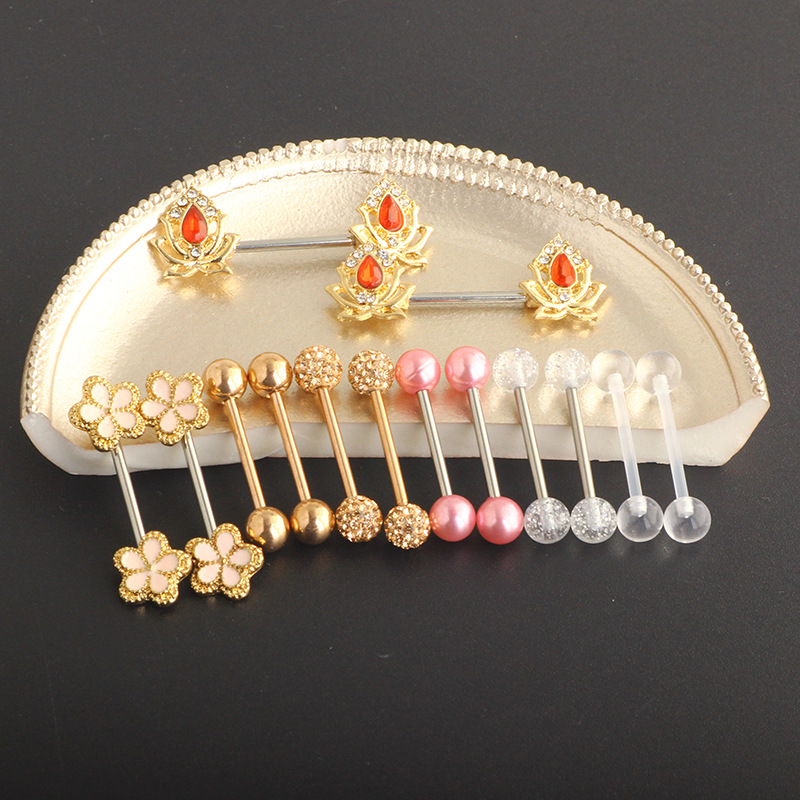 Zircon Sexy Chest Ring Stainless Steel Nipple Nail Breast Piercing Jewelry Set detail image 7