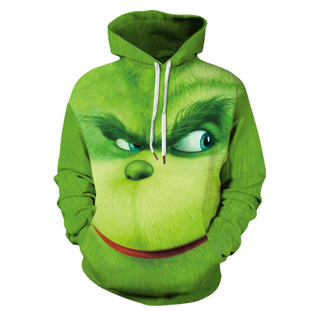 2024 Navidad piel verde extraño Grinch 3D Impresión digital suéter con capucha traje de dos piezas