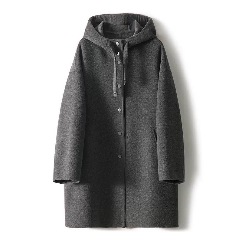 Autumn fashionable long-sleeve for leisure with hood, woolen coat, jacket, Korean style
