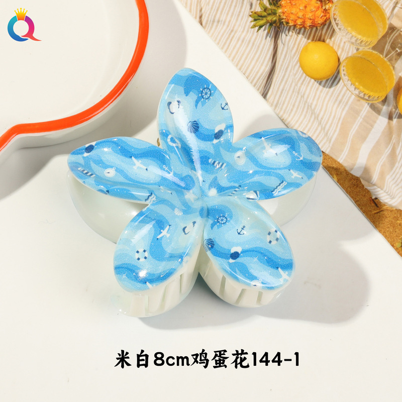 Qiyue クロスボーダー UV プリントフルーツクリップ韓国スタイルの高級エッグフラワー後頭部ヘアピン気質サメクリップ|undefined
