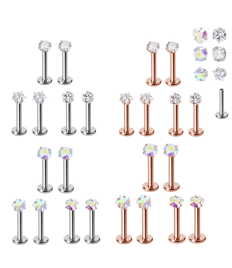 Cross-Border New Personality Zircon Stainless Steel Lip Nail Lip Ring European and American Thread Inner Tooth Lip Decoration Piercing Jewelry Wholesale detail image 8