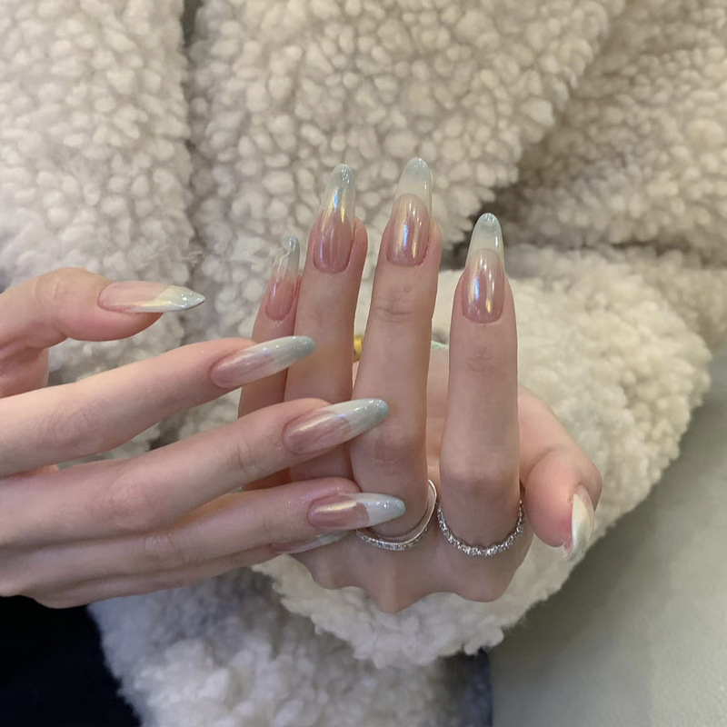10 Pieces of Pre-Made Nails in the Same Style as Hailey, Classic High-End Electroplated Mint Green French Style, Detachable Wearable Nails Wholesale 10 Pieces of Pre-Made Nails in the Same Style as Hailey, Classic High-End Electroplated Mint Green French Style, Detachable Wearable Nails Wholesale