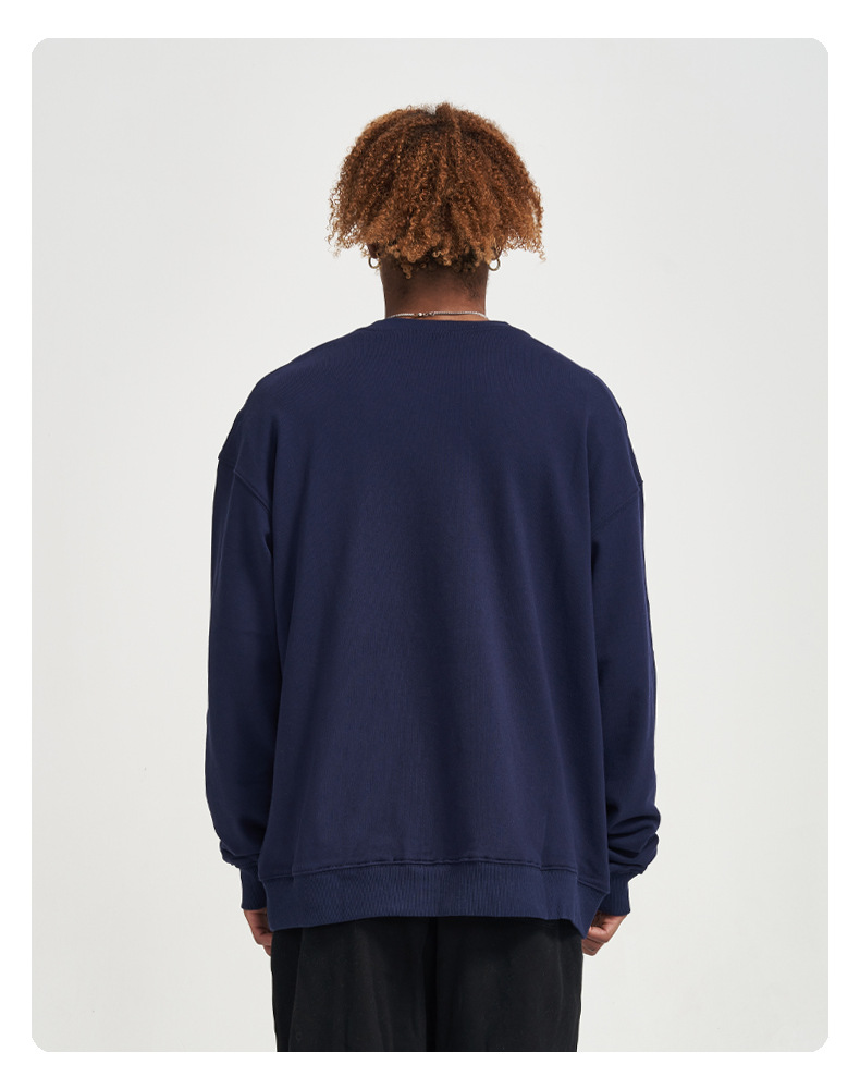 Solid Colour Crew Neck Sweatshirt For Men In Premium Cotton_voghion.com