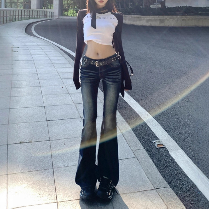 Straight-Leg Flared Jeans for Women, Autumn and Winter, Low-Waisted, Tight-Fitting Flared Jeans for Petite Women, Autumn Style