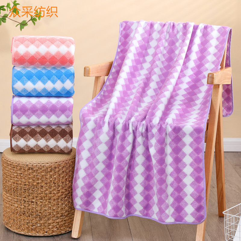 Export foreign trade edging rhombus coral fleece towel towel gift suit absorbent suit thickened gift promotion