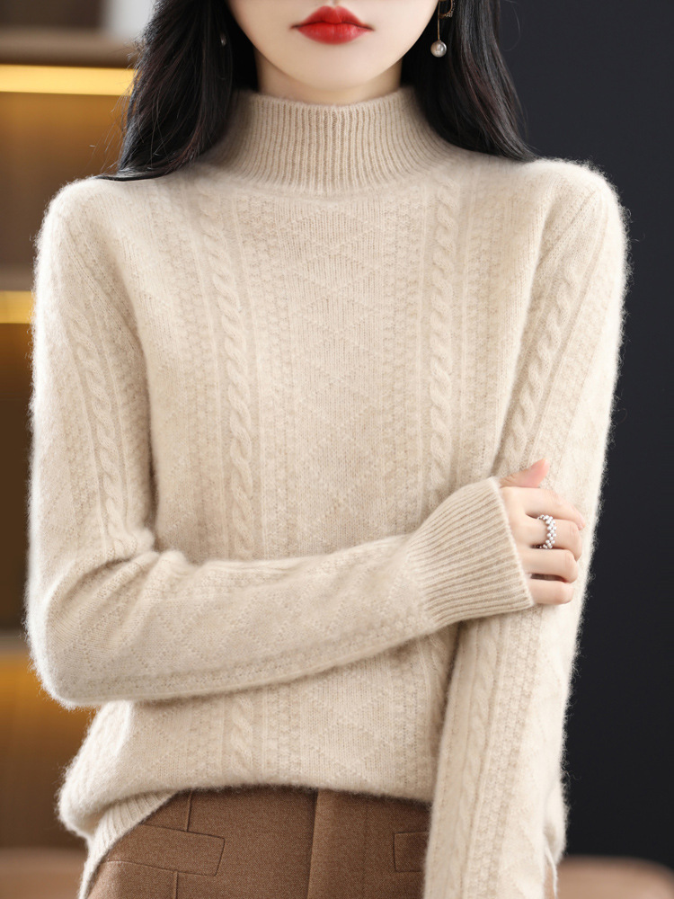 Seven-pin thickened half-old woolen sweater for women autumn and winter new skin-friendly warm cashmere sweater twisted all-match sweater