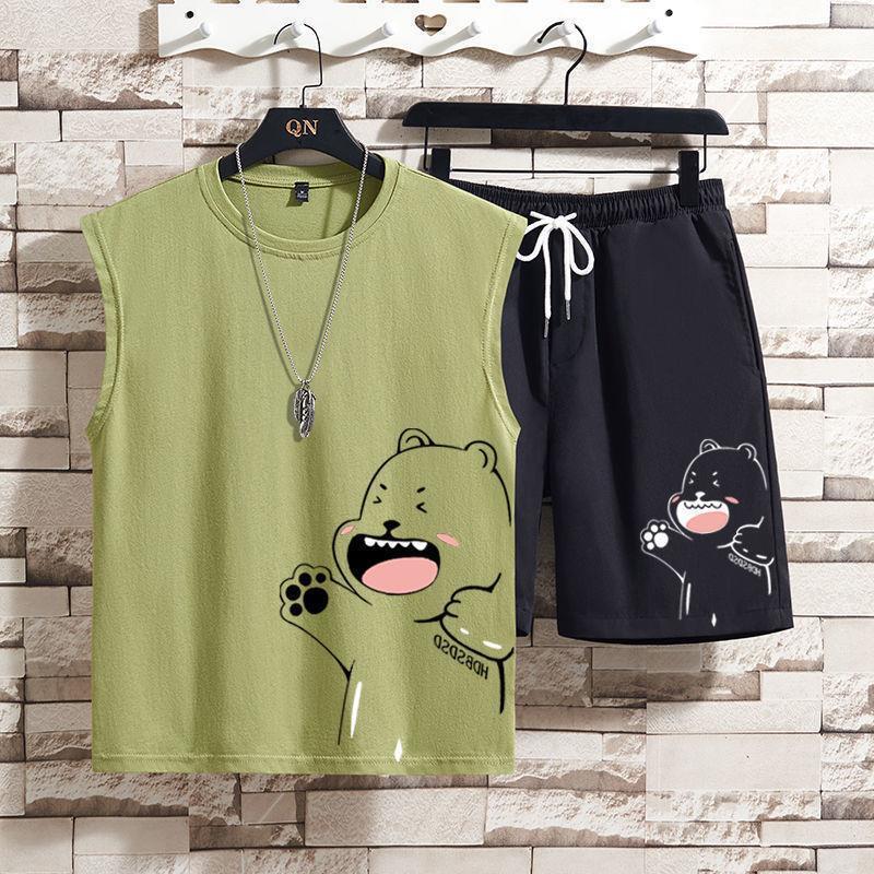 Top/Set Cute Bear Vest Set Men's Waistcoat T-shirt Summer Pants Casual Student Collocation 12