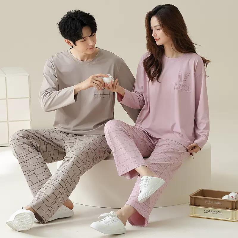 情侣睡衣秋季纯棉长袖宽松大码家居服可外穿春秋款男女士睡衣