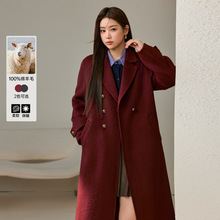 【100%绵羊毛】纤莉秀大码女装简约大气双面毛呢外套胖mm冬装新款