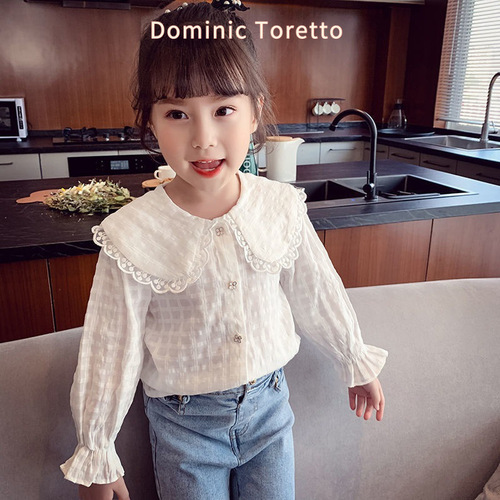 [New] Girls lace shirt 2025 spring and autumn new style, foreign style, Korean style, little girl's fashionable cardigan, long sleeves