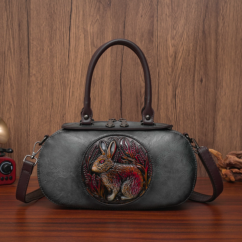 Chinese Style Embossed Boston Handbag - Large Capacity Versatile Casual Commuter Bag For Women - Thumbnail 4