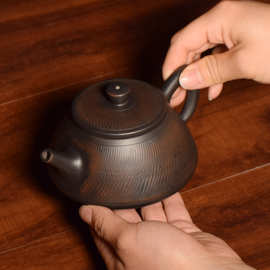 1VPR建水紫陶茶壶手工刻纹石瓢壶简约云南紫砂单壶家用功夫茶具