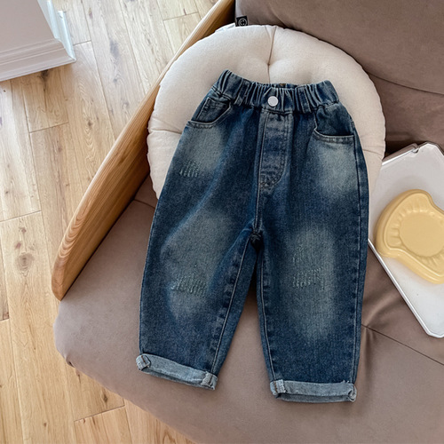 Children's Korean style jeans spring and autumn 2024 new boys' pants baby boy blue denim trousers trendy foreign trade