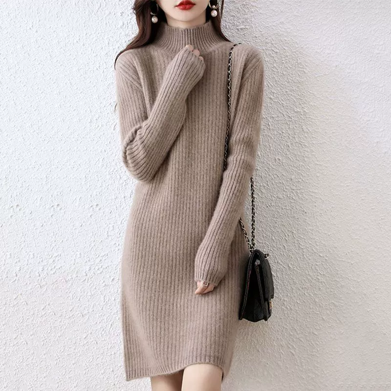 Простая Однотонная рубашка, женский свитер средней длины с высоким воротом, осенне-зимняя приталенная Базовая рубашка узкого кроя, теплая