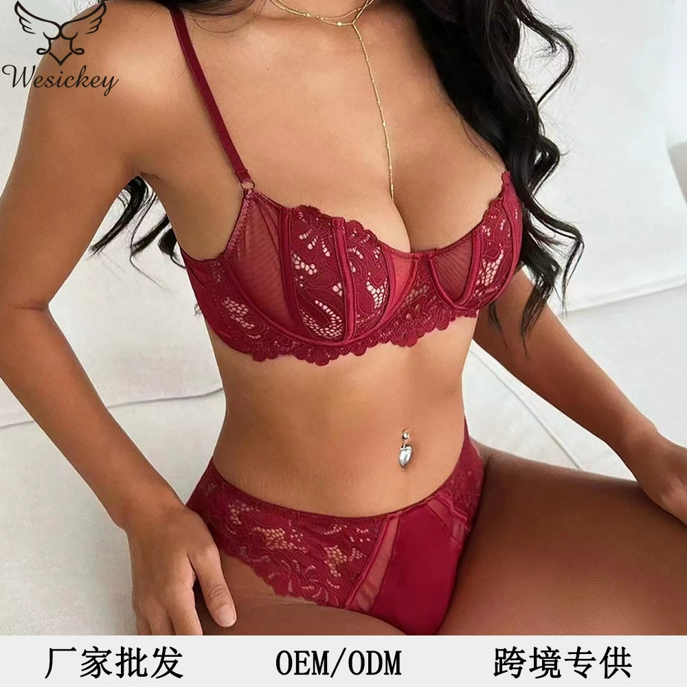 (Cross-border trading), lace ultra thin bra, supporting underwear with steel rings, sexy set, french style