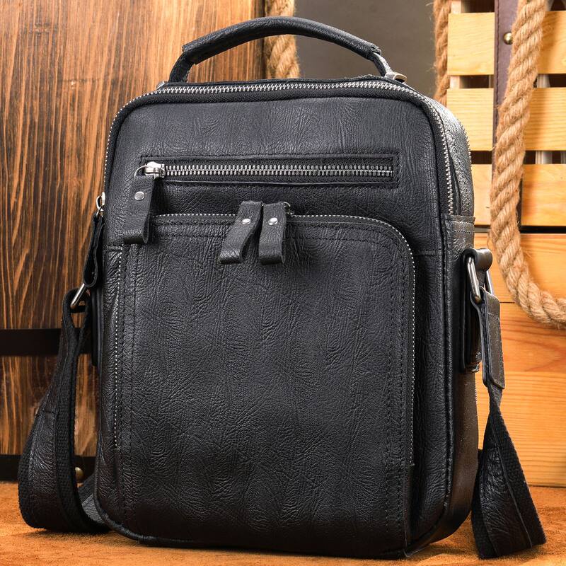 Túi đeo chéo nam da bò thật 22×7×25,5 cm kiểu dáng cổ điển có quai xách — 6014 cà phê, Màu đen, Màu đen vân vải, Cà phê dầu