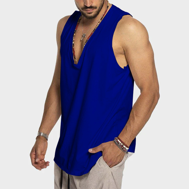 Camiseta sin Mangas Casual de Color Sólido para Hombre de Algodón para Verano