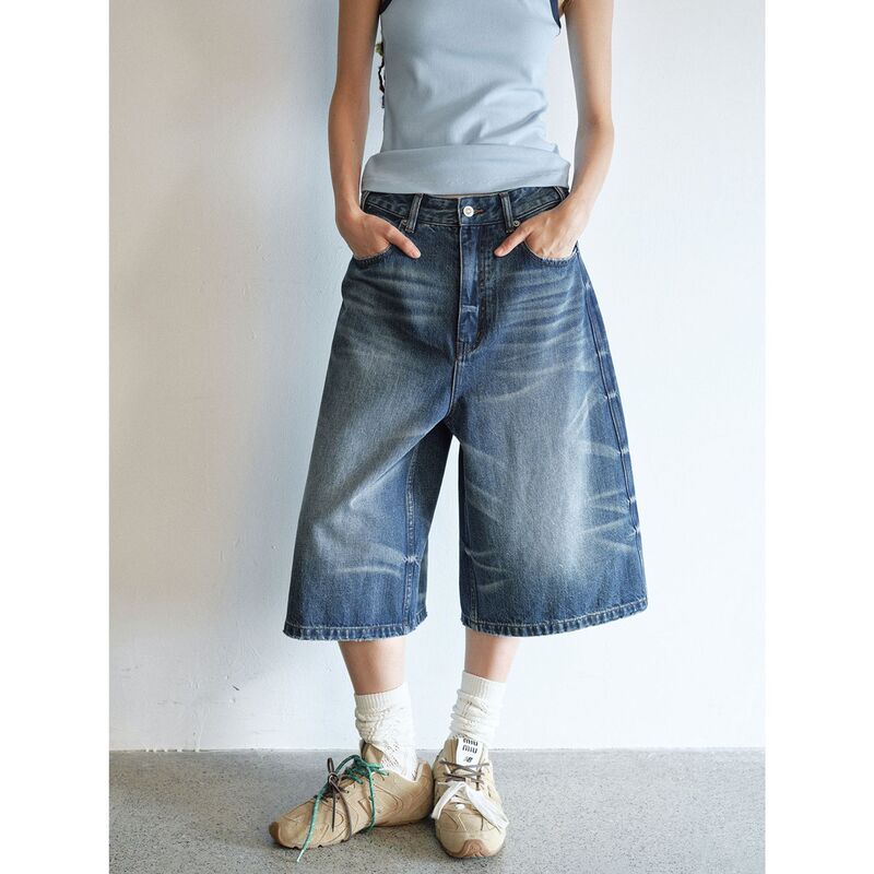 [Timeless] New Pure Cotton Vintage Washed Cropped Casual Loose Versatile Pants Mid-Low Waist Jeans for Women V9289
