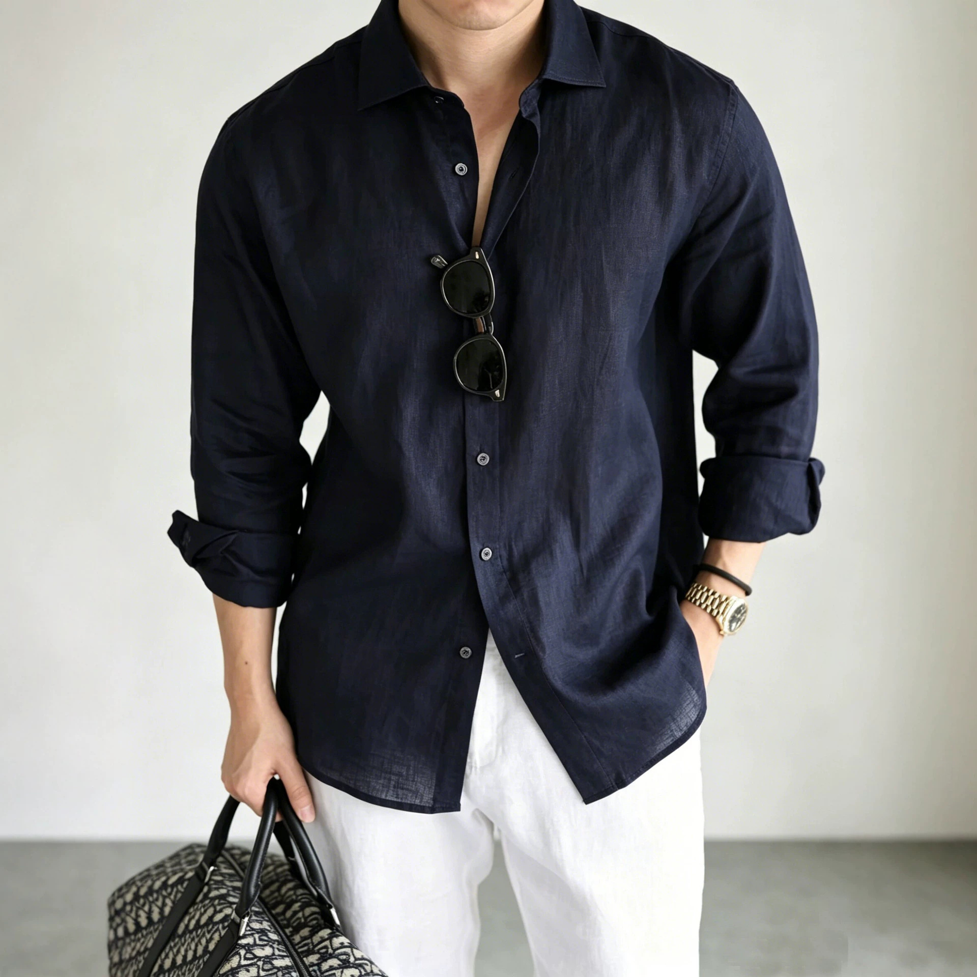Italian-Style 100% Linen Long-Sleeved Shirt for Men, Summer Daily Commute, Old Money Style, Loose-Fitting Sun-Protective Shirt Jacket