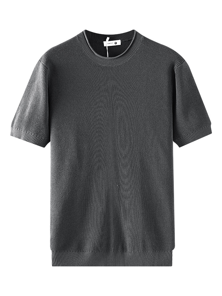 Europa y los Estados Unidos transfronterizos camiseta de hielo sólido Waffle texturizado camiseta de manga corta de punto hombre chaqueta casual de verano