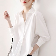 白色衬衫女2022春秋季新款韩版长袖纯色抗皱垂感宽松百搭个性衬衣
