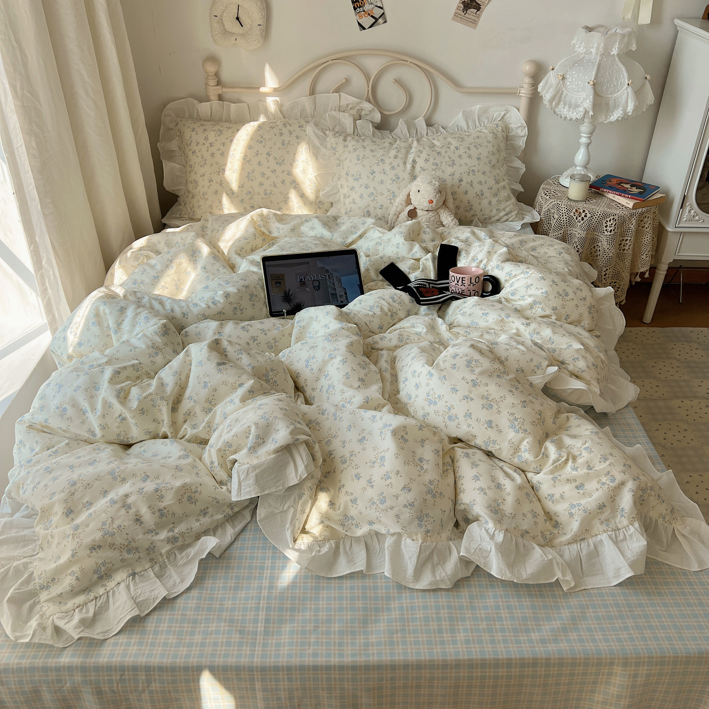 2026 Spring/Summer New Ins Blogger Style Korean Small Floral Cotton Lace 4-Piece Set Girly Bedding
