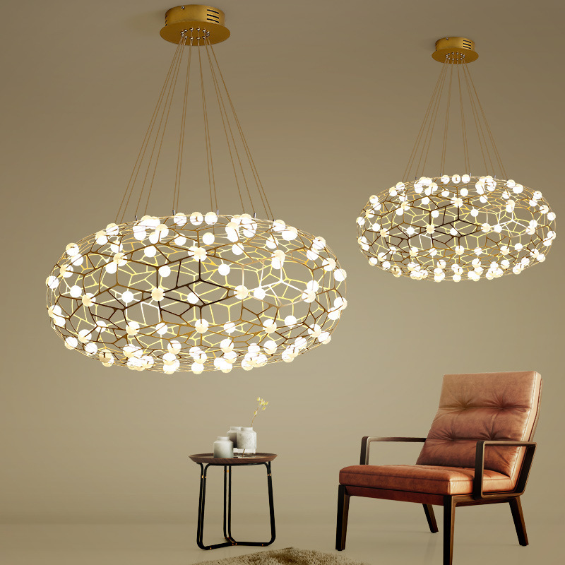 Post-modern living room bird nest lamp artistic simple creative personality starry round stainless steel decorative hotel chandelier Post-modern living room bird nest lamp artistic simple creative personality starry round stainless steel decorative hotel chandelier