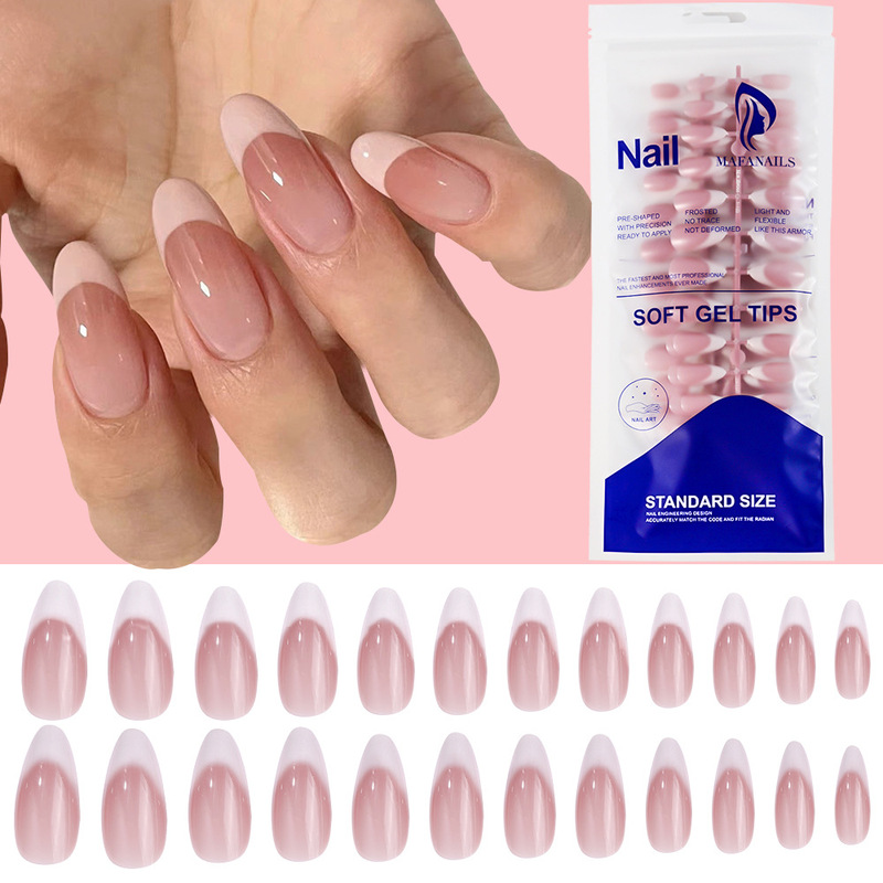 120 Pieces Bagged French Gradient White Water Drop Almond Nails Nude Powder Nails Manicure Removable Wearable Nails