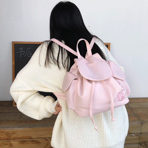 Korean niche literary drawstring flip backpack Huurei camp small backpack travel lightweight bag student school bag