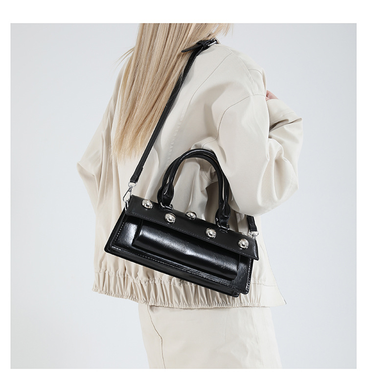 772g Weight Rivet Fashion Element Magnetic Buckle Closure Type Single Shoulder Strap, Top Handle Strap Type Handbag, Crossbody Bag Bags Type Daily Occasion Pu Leather Material Solid Color Pattern All Seasons Season Women's Gender Classic Style Style Square Shape Small Size Women's Small Pu Leather Solid Color Classic Style Rivet Square Magnetic Buckle Handbag Crossbody Bag 10