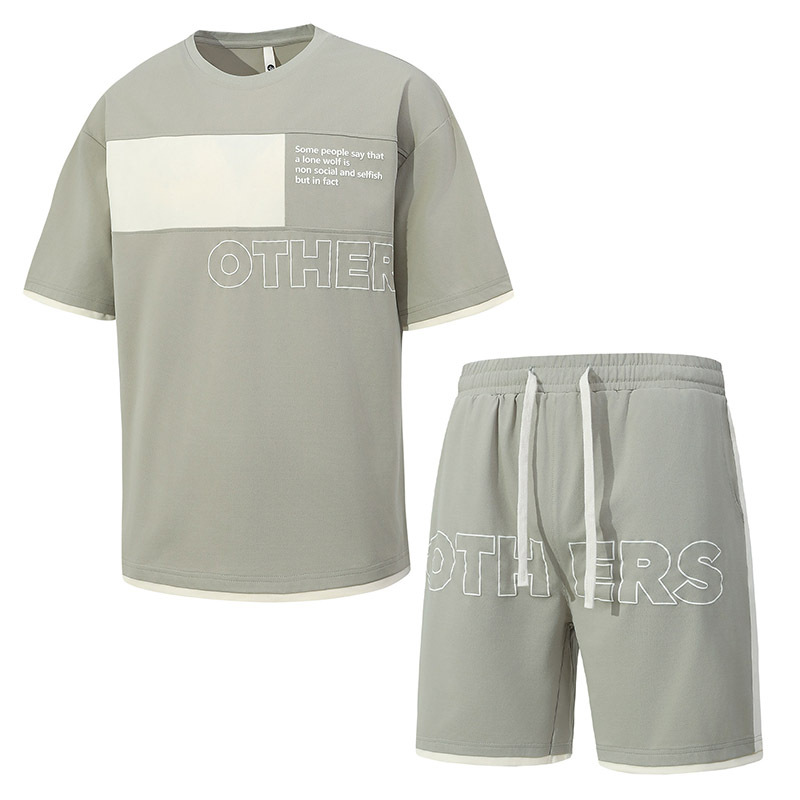 2025 nuevo estilo casual a juego de color manga corta cuello redondo camiseta pantalones cortos traje adolescente casual de dos piezas deportes y ocio