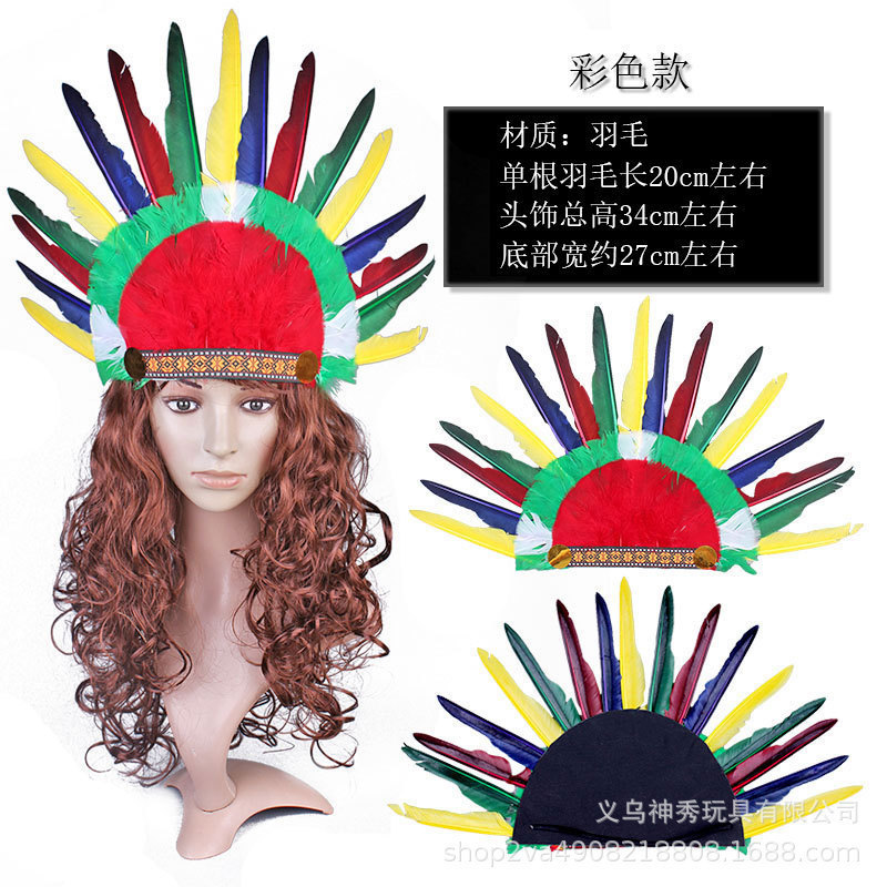 1 Halloween Savage COS pluma tocado pluma indio tocado pluma negro rojo blanco sombrero jefe indio