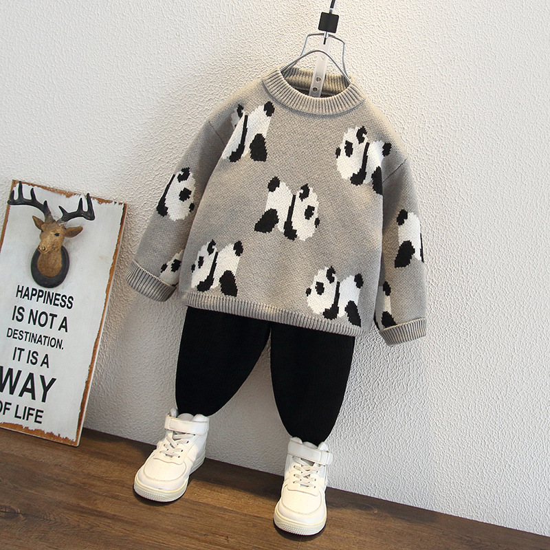 6485 suéter de punto para niños 2025 nueva ropa de otoño e invierno suéter de cuello redondo de dibujos animados para bebés marea de lana gruesa para niños