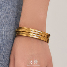 316L爪镶5A锆石卡扣手镯几何凹槽chic个性气质可叠戴手镯bracelet
