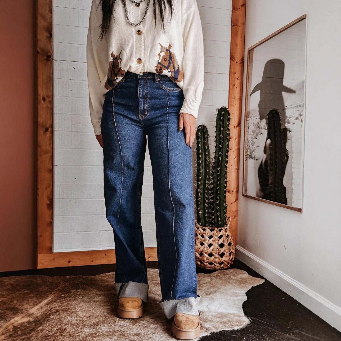 Jeans de Tiro Alto y Pierna Ancha para Mujer de Mezclilla de Algodón y Poliéster, Diseño Retro, Microelástico