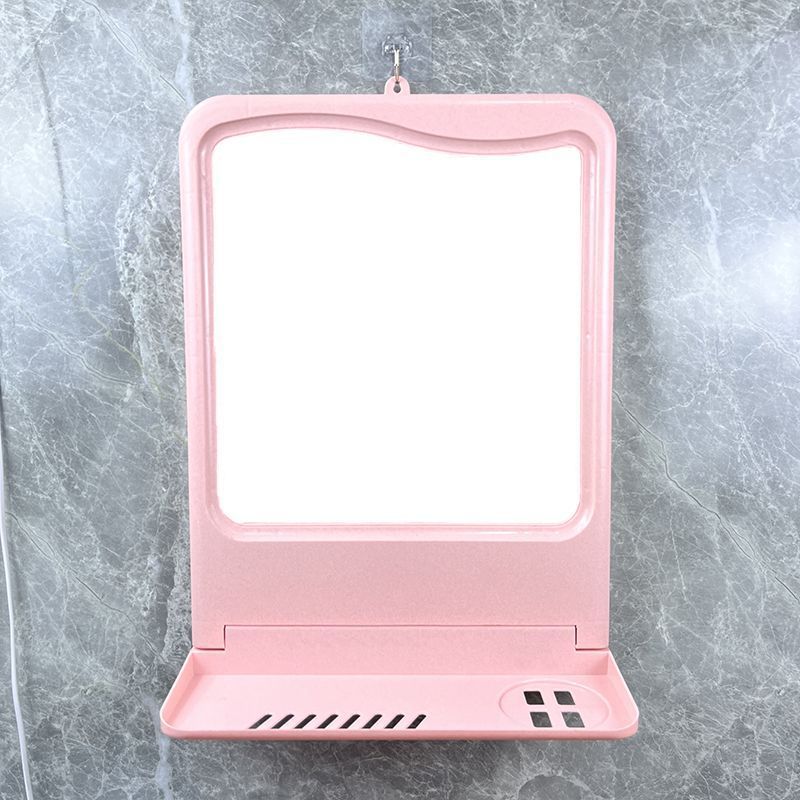 Hole-Free Wall-Mounted Mirror Bathroom Toilet Mirror Rental House Makeup Mirror Bedroom Wall-Mounted Mirror with Toilet Storage Rack