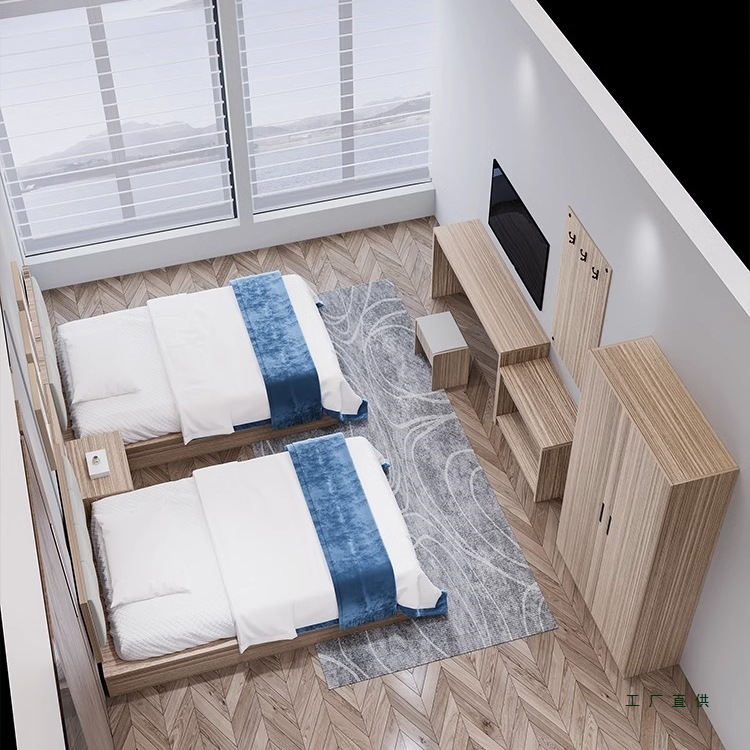 Hotel Bed, Guesthouse Bed Furniture, Standard Room Full Set, Homestay Bed Box, Apartment Guest Room Standard Double Bed Combination Customization