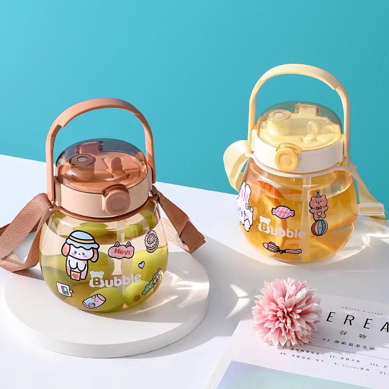 Qitong nueva taza de agua para que los niños vayan a la escuela 1000ml taza de paja de gran capacidad portátil taza de vientre grande para estudiantes en la temporada escolar