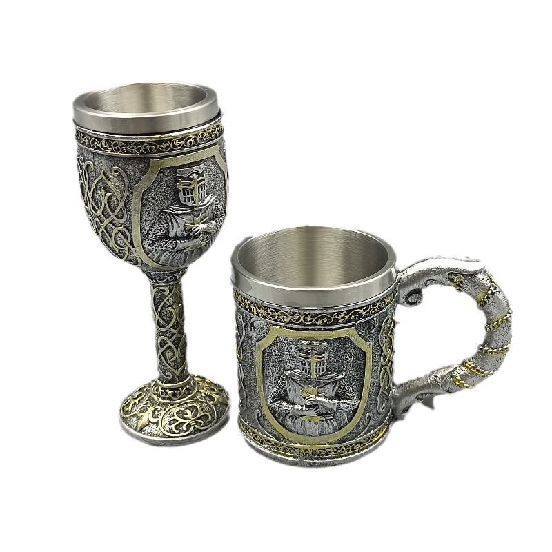 Personalidad creativa calavera de resina de acero inoxidable taza de cerveza taza de pie alto taza de marca taza de bar taza de regalo decoración