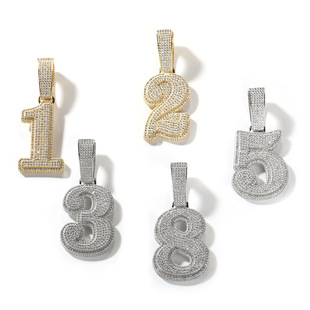 Cross-Border Digital Pendant European and American Simple Men's Necklace Hip-Hop Copper Diamond Pendant Sweater Chain Personalized Birthday Gift
