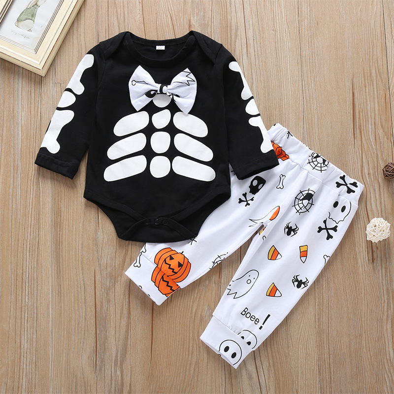 Wholesale Cartoon Halloween Bone Bow Long-sleeved One-piece Suit Nihaojewelry display picture 11