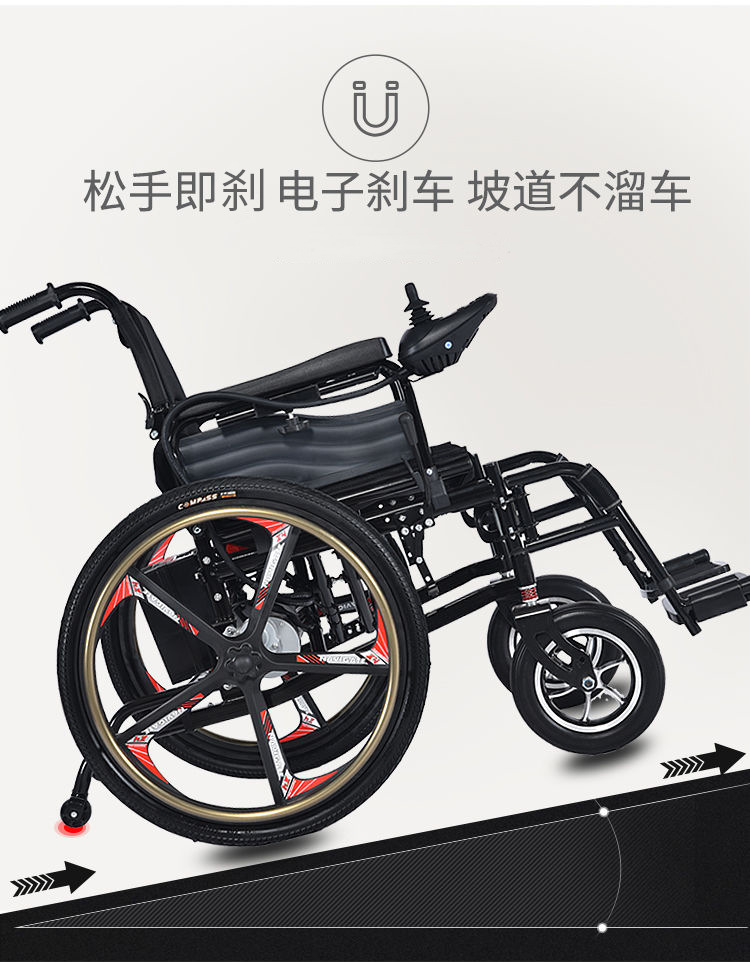 Electric Wheelchair, Foldableable, Hand-Operated, Fully Intelligent Large Wheel with Hand Push Ring, Four-Wheel Scooter for the Elderly and Disabled